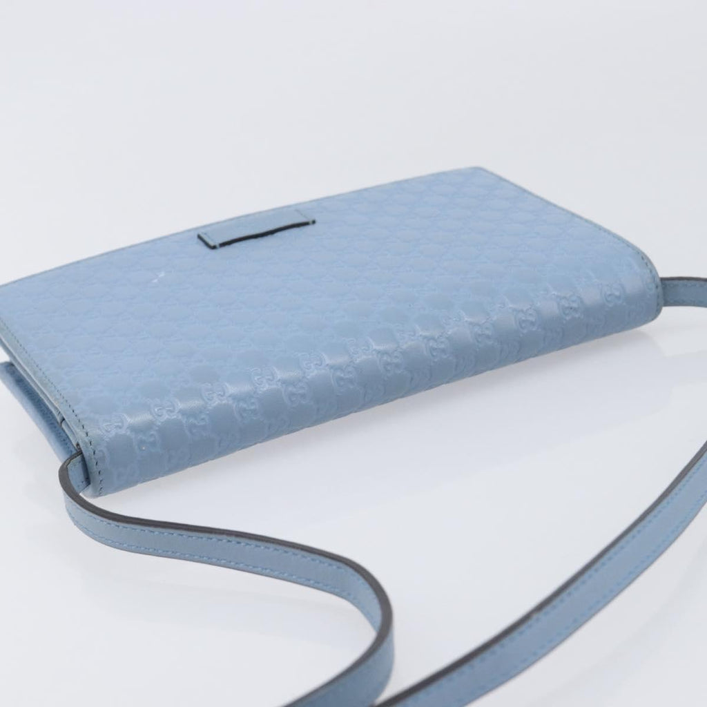 GUCCI Micro GG Canvas Guccissima Shoulder Wallet Leather Blue 466507 Auth ka6660