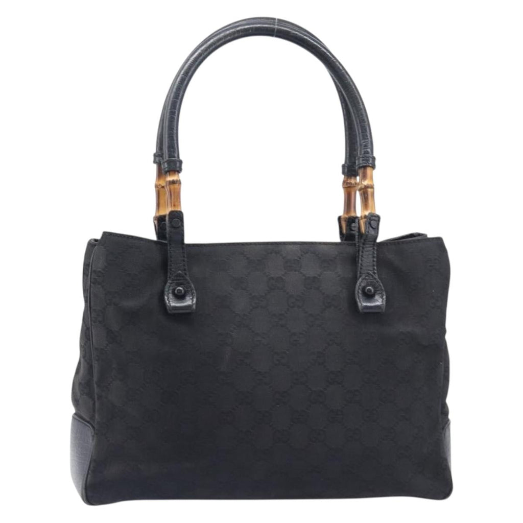 GUCCI GG Canvas Bamboo Hand Bag Black 112526 Auth ka6667