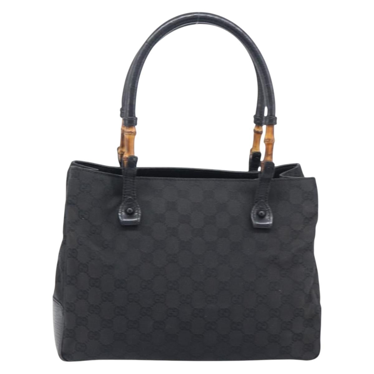 GUCCI GG Canvas Bamboo Hand Bag Black 112526 Auth ka6667