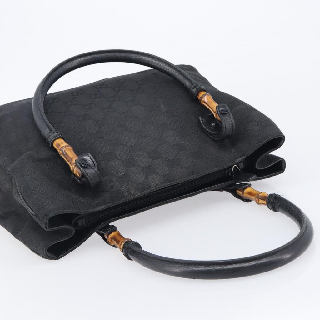 GUCCI GG Canvas Bamboo Hand Bag Black 112526 Auth ka6667