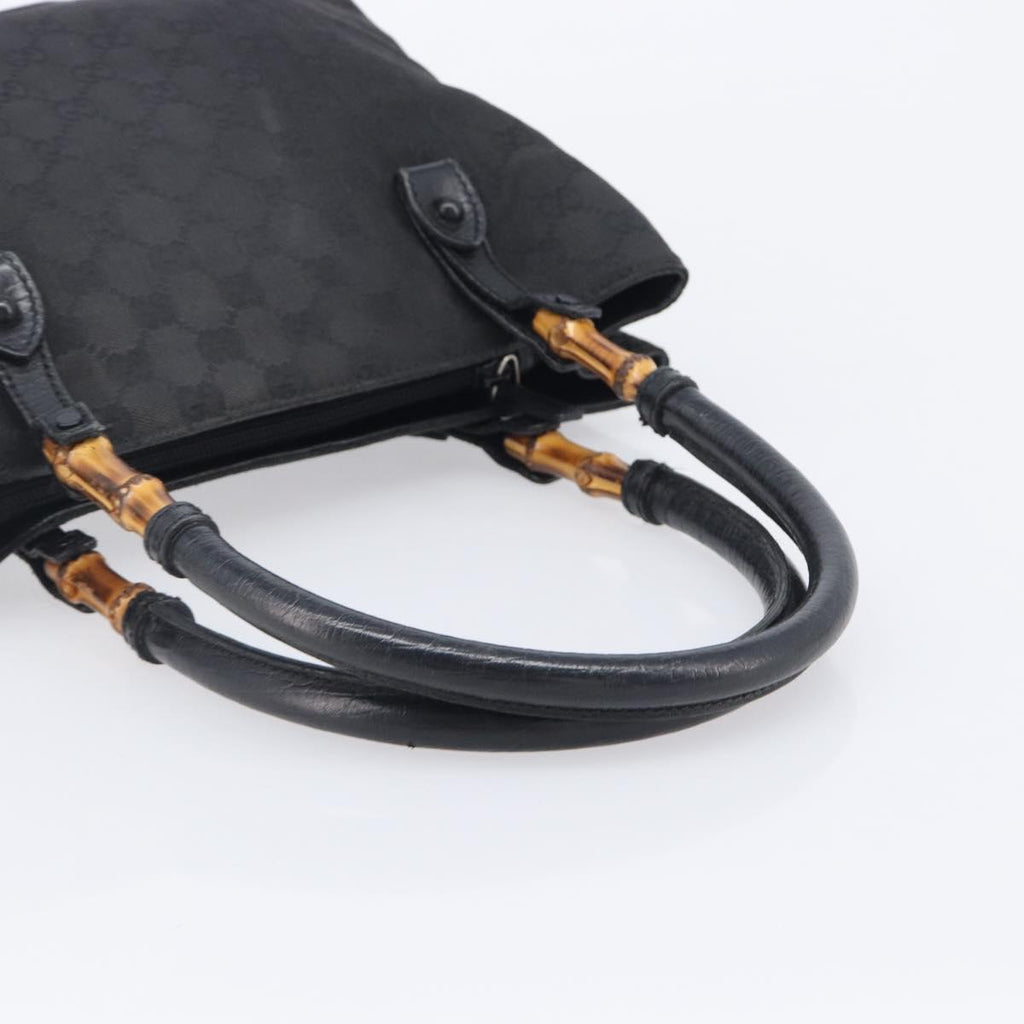 GUCCI GG Canvas Bamboo Hand Bag Black 112526 Auth ka6667