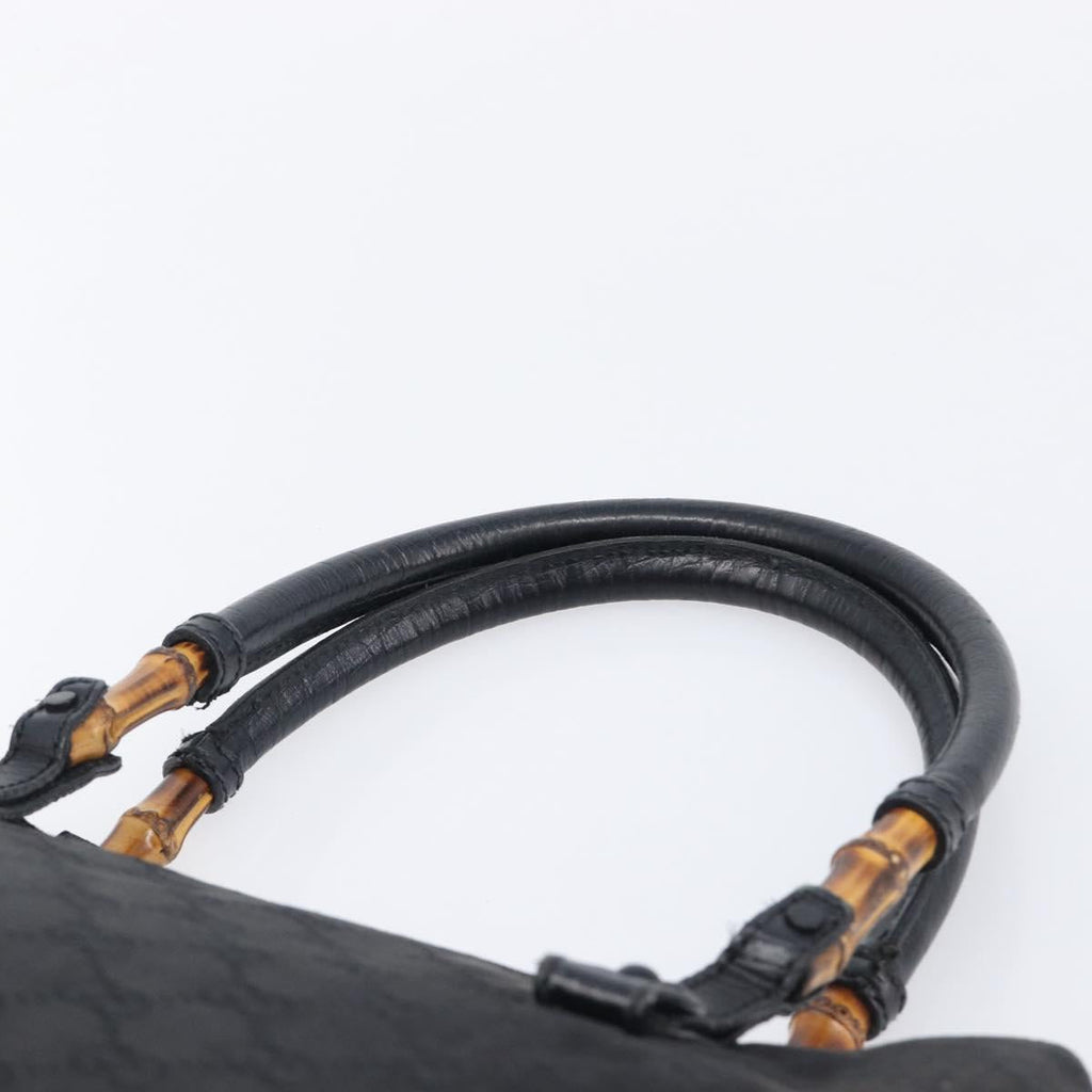 GUCCI GG Canvas Bamboo Hand Bag Black 112526 Auth ka6667