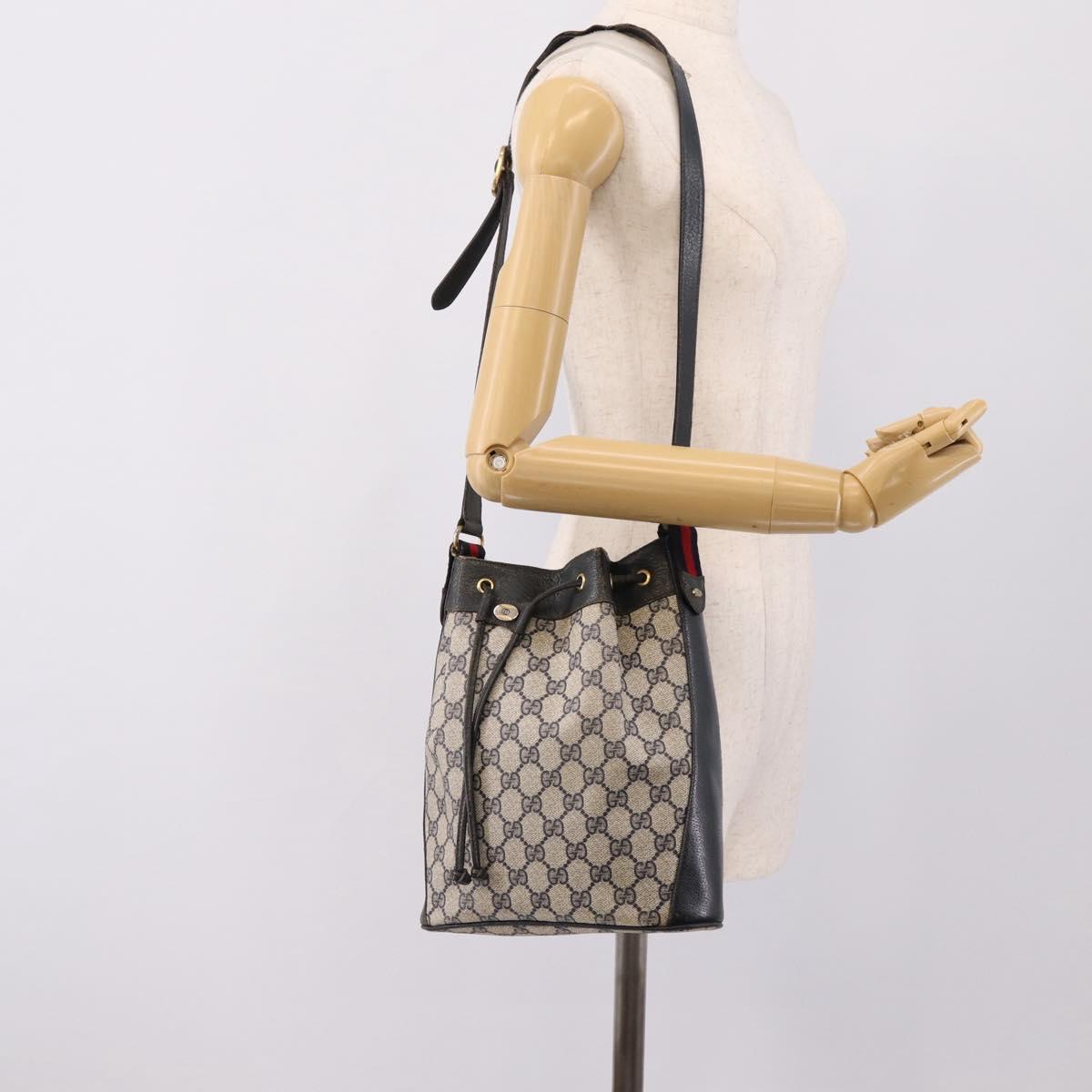 GUCCI GG Supreme Sherry Line Shoulder Bag PVC Navy Gold 41 02 034 Auth ka6694