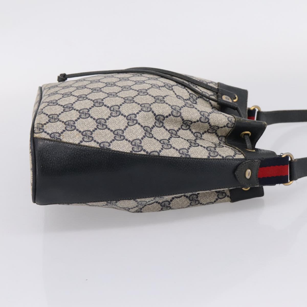 GUCCI GG Supreme Sherry Line Shoulder Bag PVC Navy Gold 41 02 034 Auth ka6694