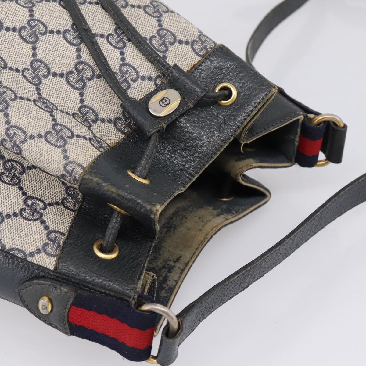 GUCCI GG Supreme Sherry Line Shoulder Bag PVC Navy Gold 41 02 034 Auth ka6694