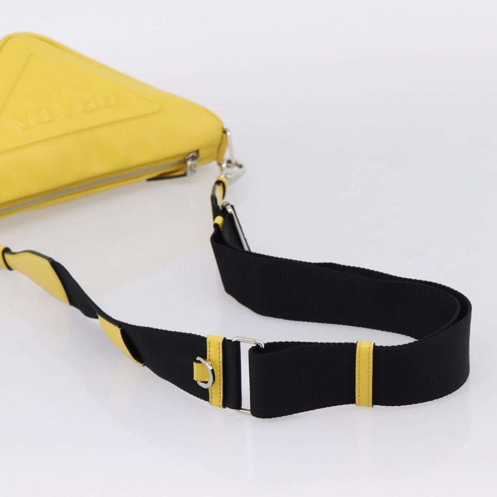 PRADA Triangle Shoulder Bag Leather Yellow Silver Auth ka6699M