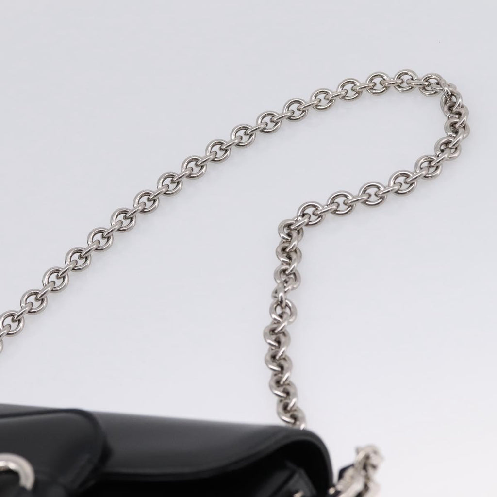 GUCCI Horsebit Chain Hand Bag Leather 2way Black Silver 774209 Auth ka6716M