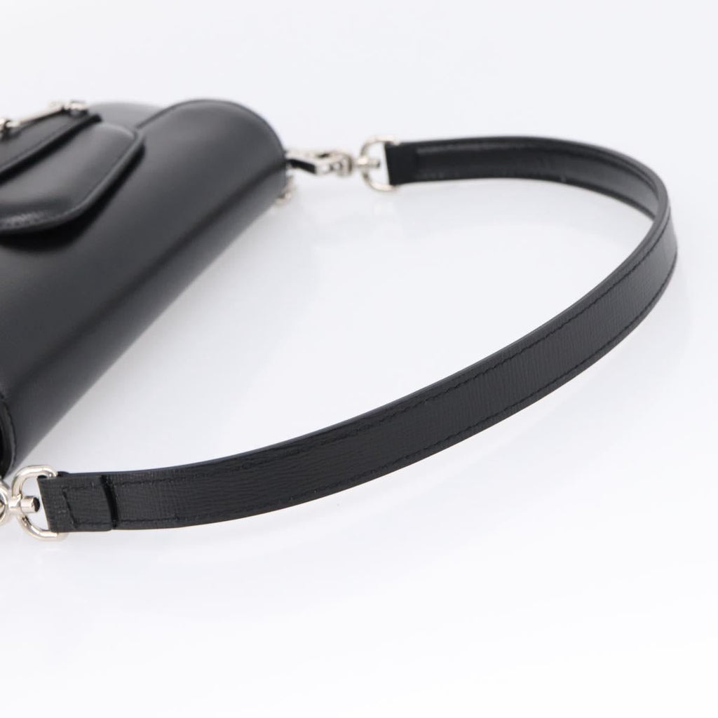 GUCCI Horsebit Chain Hand Bag Leather 2way Black Silver 774209 Auth ka6716M