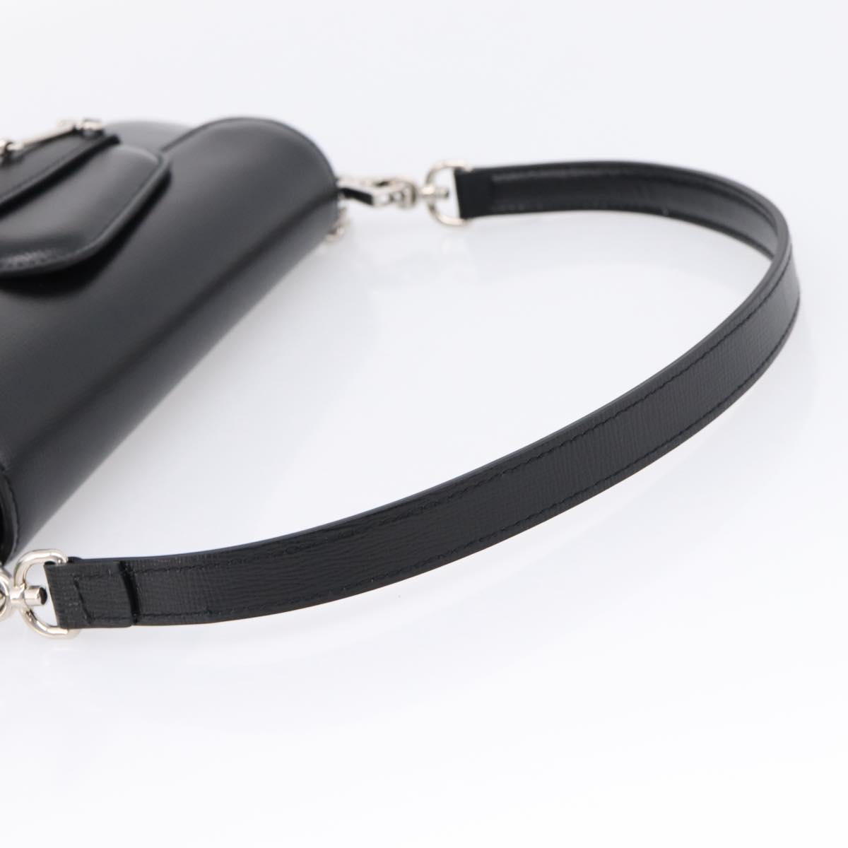 GUCCI Horsebit Chain Hand Bag Leather 2way Black Silver 774209 Auth ka6716M