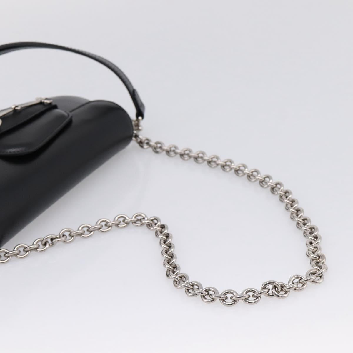 GUCCI Horsebit Chain Hand Bag Leather 2way Black Silver 774209 Auth ka6716M