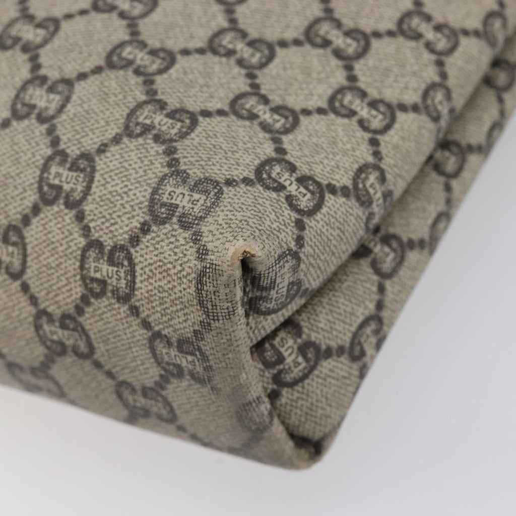 GUCCI GG Plus Tote Bag PVC Leather Beige Gold Tone Auth ka6742