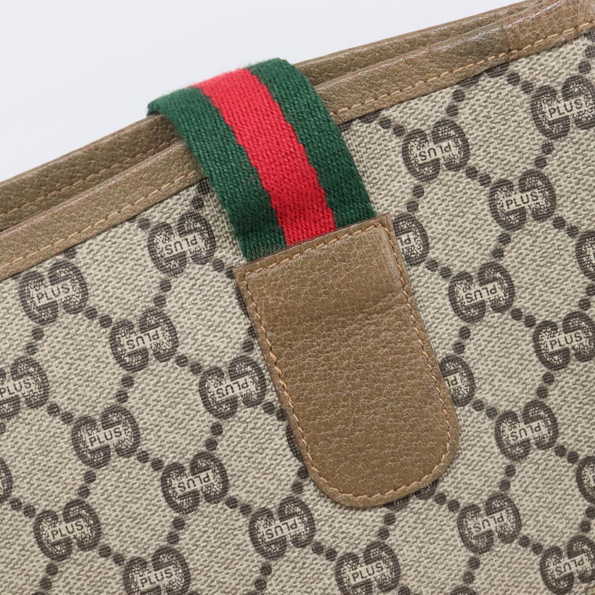 GUCCI GG Plus Tote Bag PVC Leather Beige Gold Tone Auth ka6742