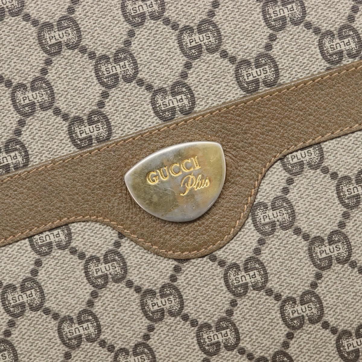 GUCCI GG Plus Tote Bag PVC Leather Beige Gold Tone Auth ka6742