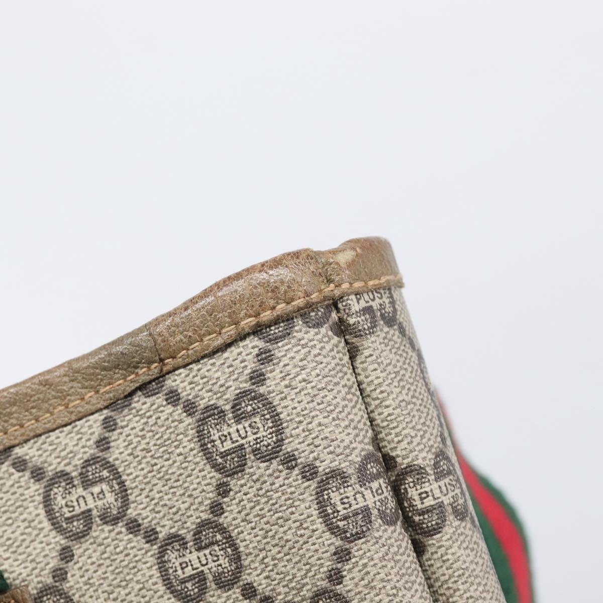 GUCCI GG Plus Tote Bag PVC Leather Beige Gold Tone Auth ka6742