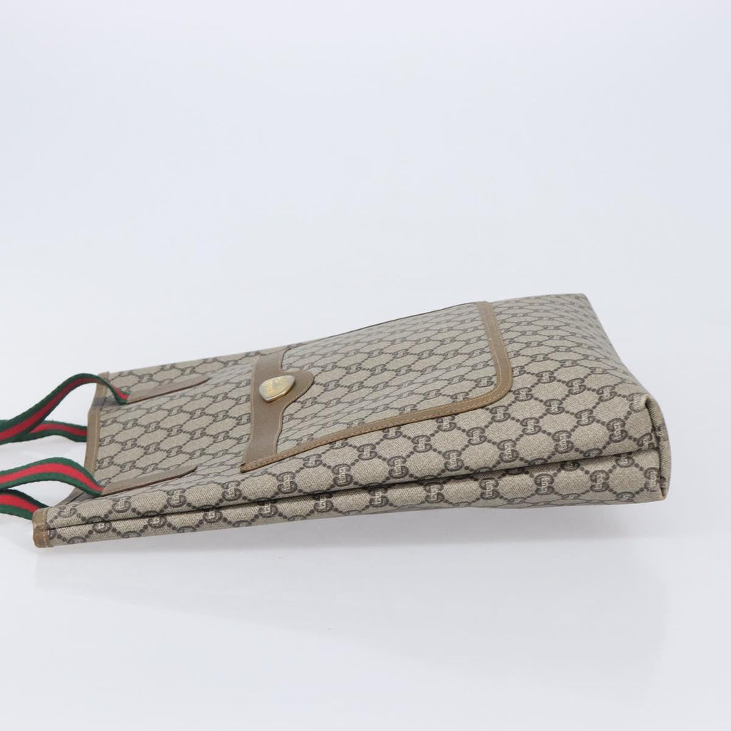 GUCCI GG Plus Tote Bag PVC Leather Beige Gold Tone Auth ka6742