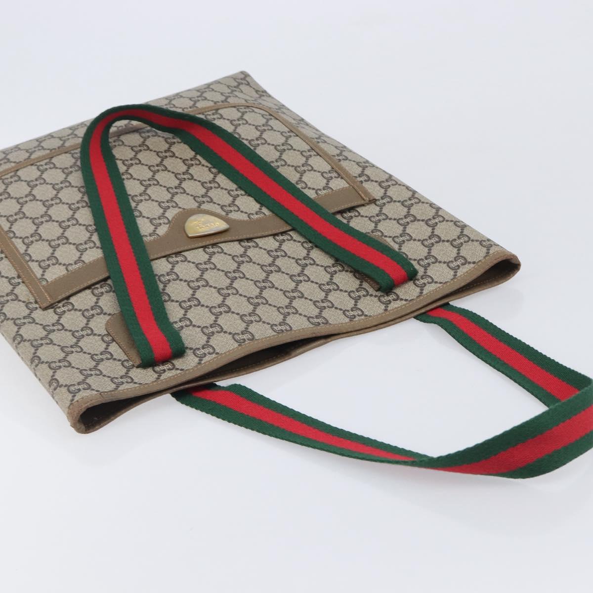 GUCCI GG Plus Tote Bag PVC Leather Beige Gold Tone Auth ka6742