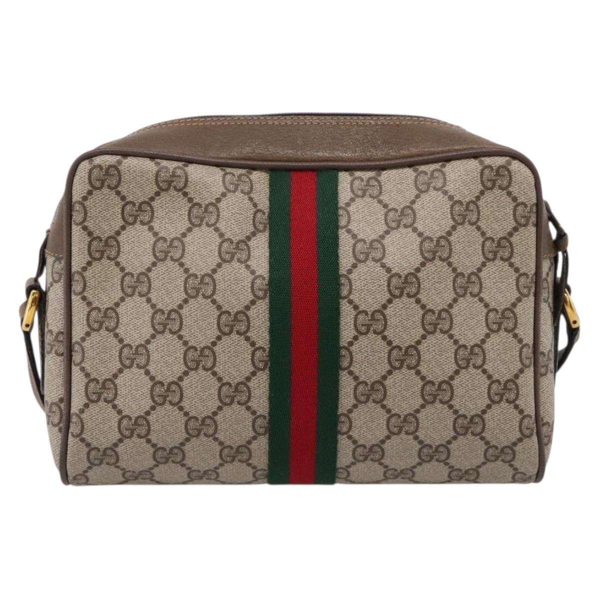 GUCCI GG Supreme Web Sherry Line Shoulder Bag PVC Beige 98 02 004 Auth ka6747