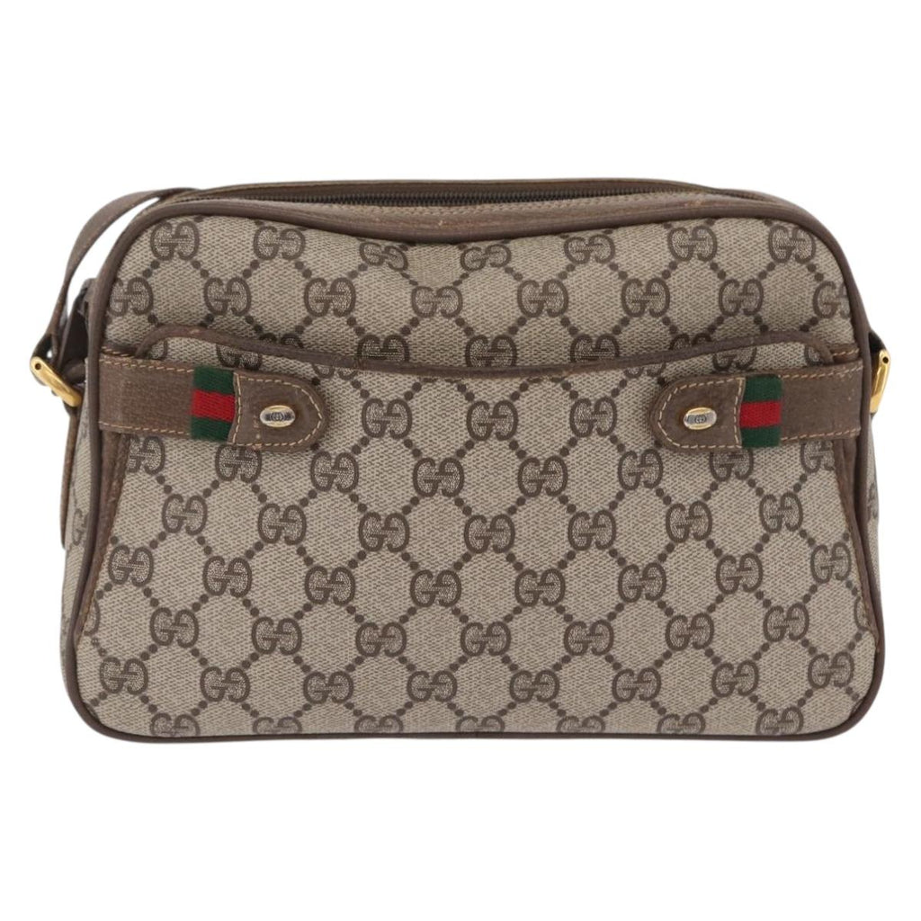 GUCCI GG Supreme Web Sherry Line Bag PVC Beige Gold 66 02 049 Auth ka6812