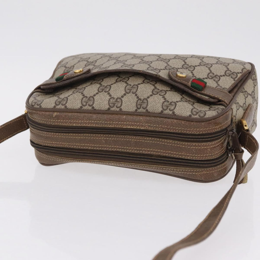 GUCCI GG Supreme Web Sherry Line Bag PVC Beige Gold 66 02 049 Auth ka6812