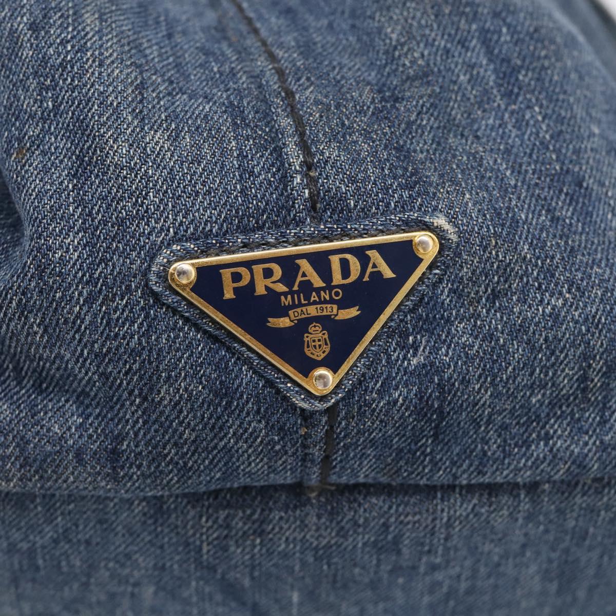 PRADA Canapa MM Hand Bag Denim Blue Gold Auth ka6817