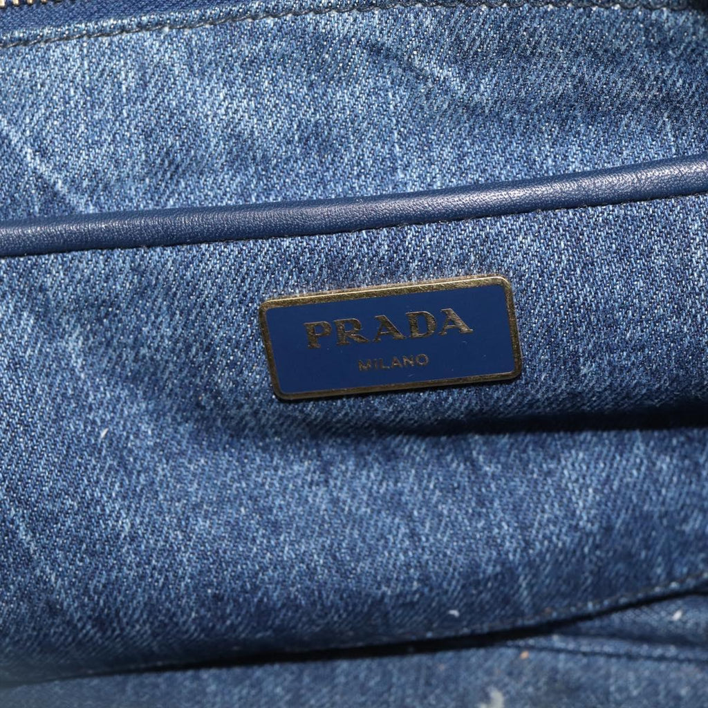 PRADA Canapa MM Hand Bag Denim Blue Gold Auth ka6817