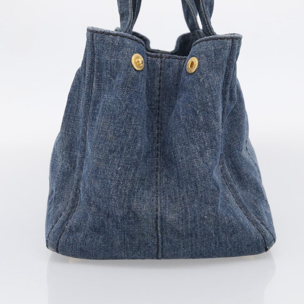 PRADA Canapa MM Hand Bag Denim Blue Gold Auth ka6817