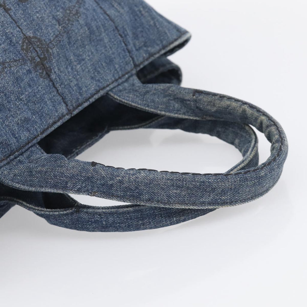 PRADA Canapa MM Hand Bag Denim Blue Gold Auth ka6817