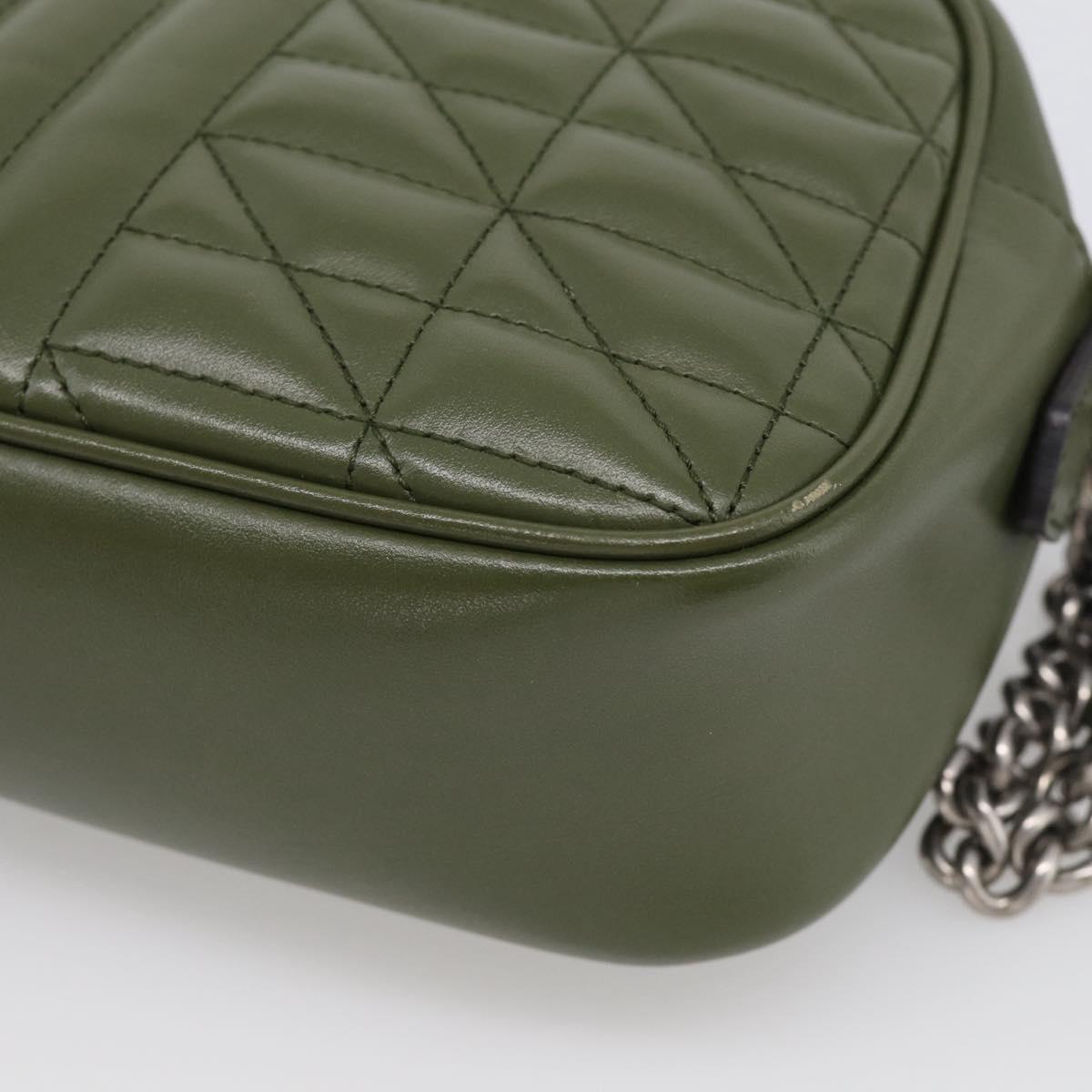 GUCCI GG Marmont Chain Shoulder Bag Leather Khaki Silver 447632 Auth ka6867V