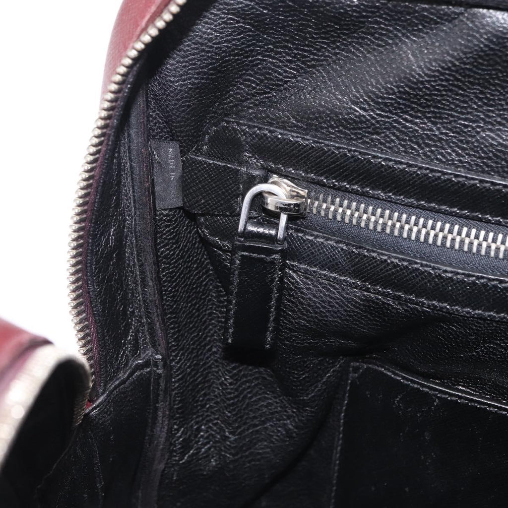PRADA Business Bag Saffiano leather Bordeaux Silver Auth ka6891