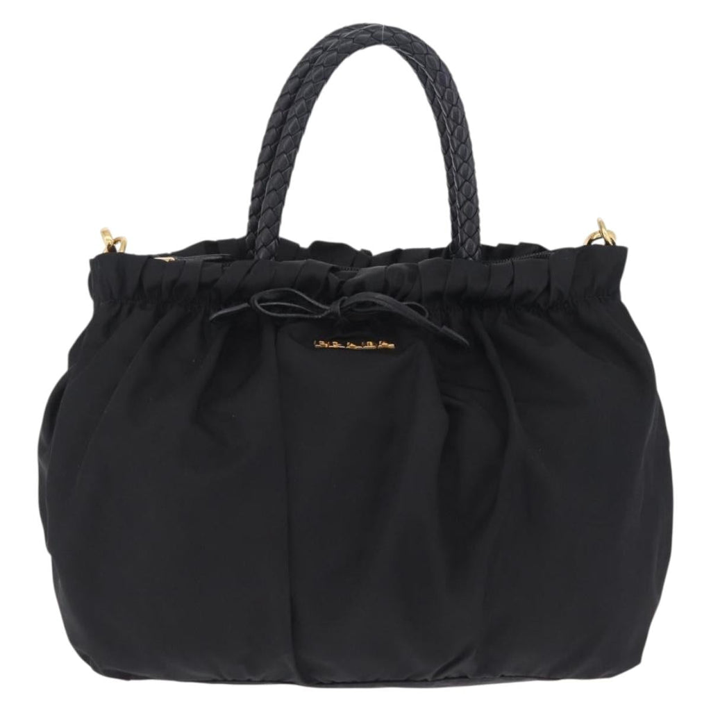 PRADA Tote Bag Nylon 2way Black Gold Tone Auth ki6955V