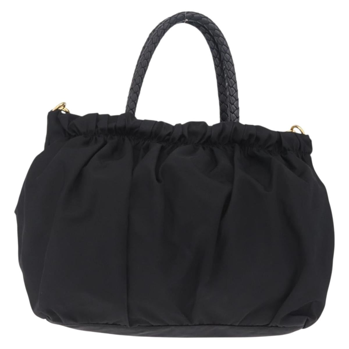 PRADA Tote Bag Nylon 2way Black Gold Tone Auth ki6955V