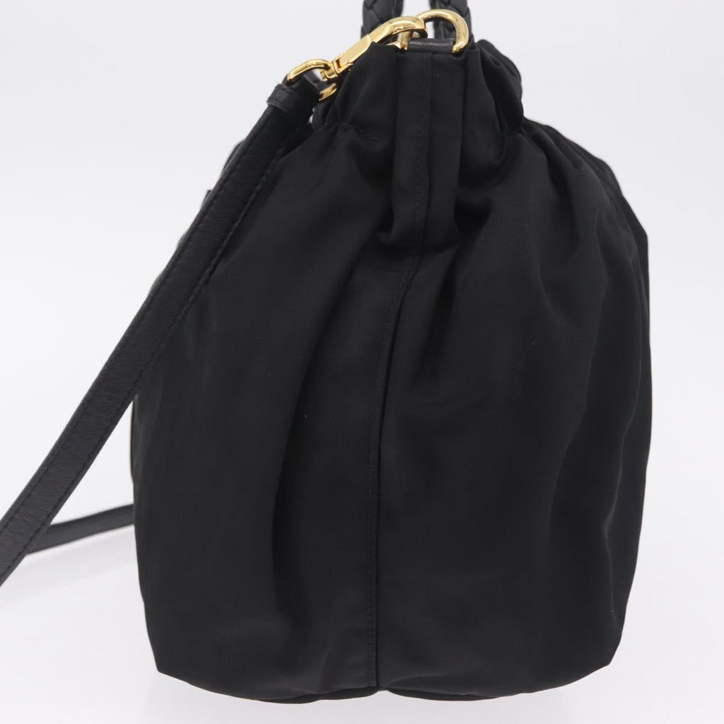 PRADA Tote Bag Nylon 2way Black Gold Tone Auth ki6955V