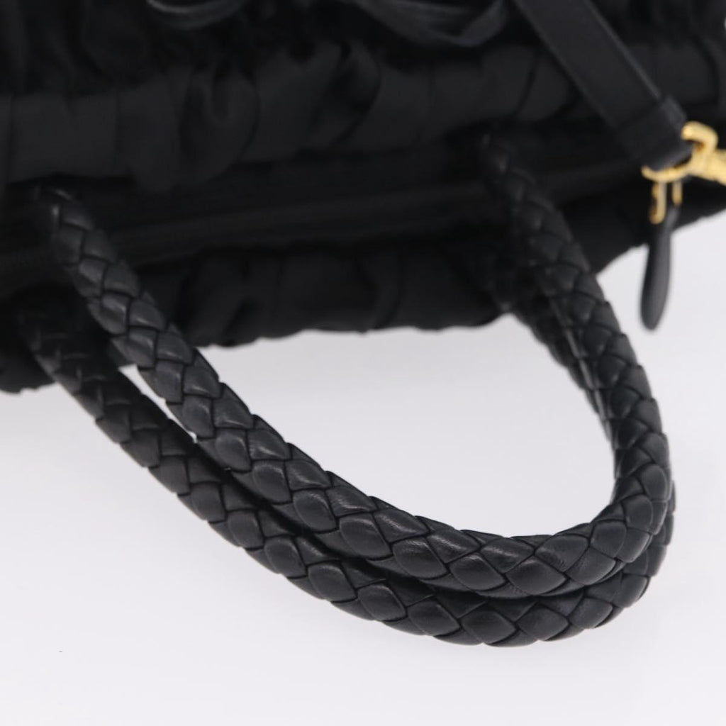 PRADA Tote Bag Nylon 2way Black Gold Tone Auth ki6955V