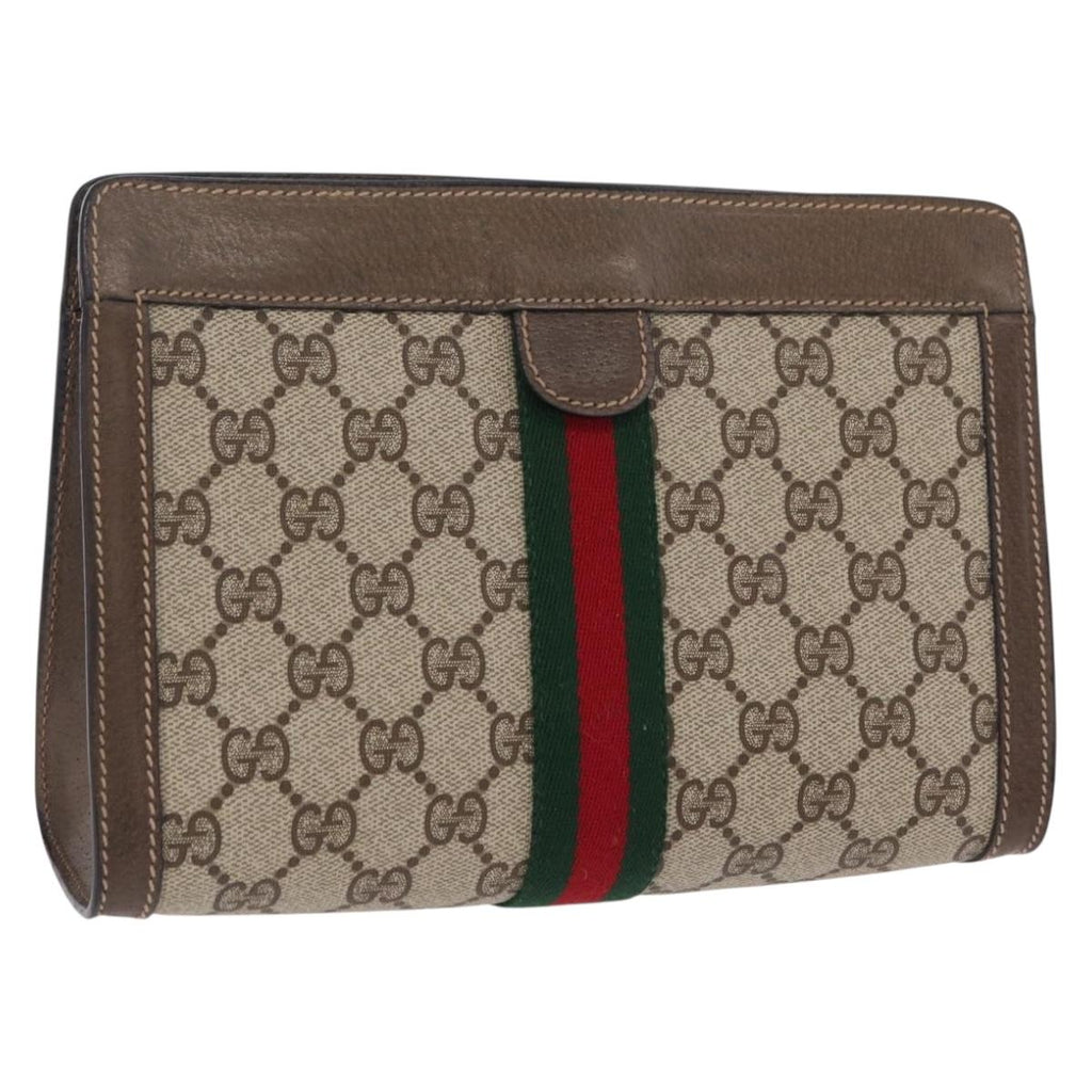 GUCCI GG Supreme Web Sherry Line Clutch Bag PVC Beige 89 01 001 Auth kk719