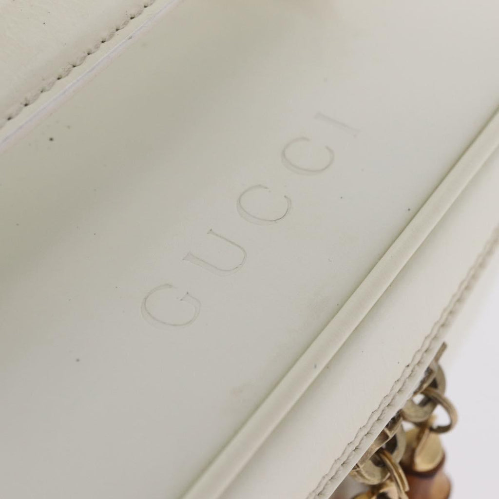 GUCCI Bamboo Vanity Hand Bag Patent Leather White Gold 032 1956 0151 Auth kk729