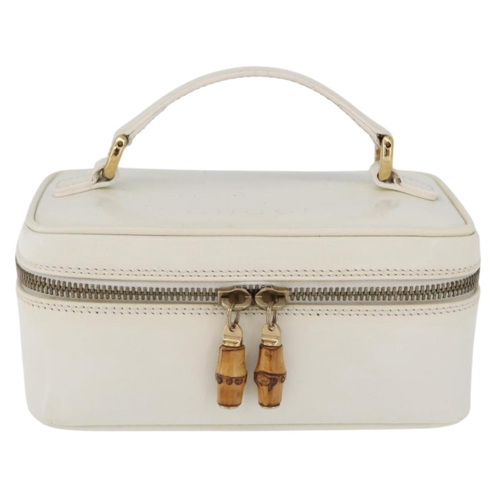 GUCCI Bamboo Vanity Hand Bag Patent Leather White Gold 032 1956 0151 Auth kk729