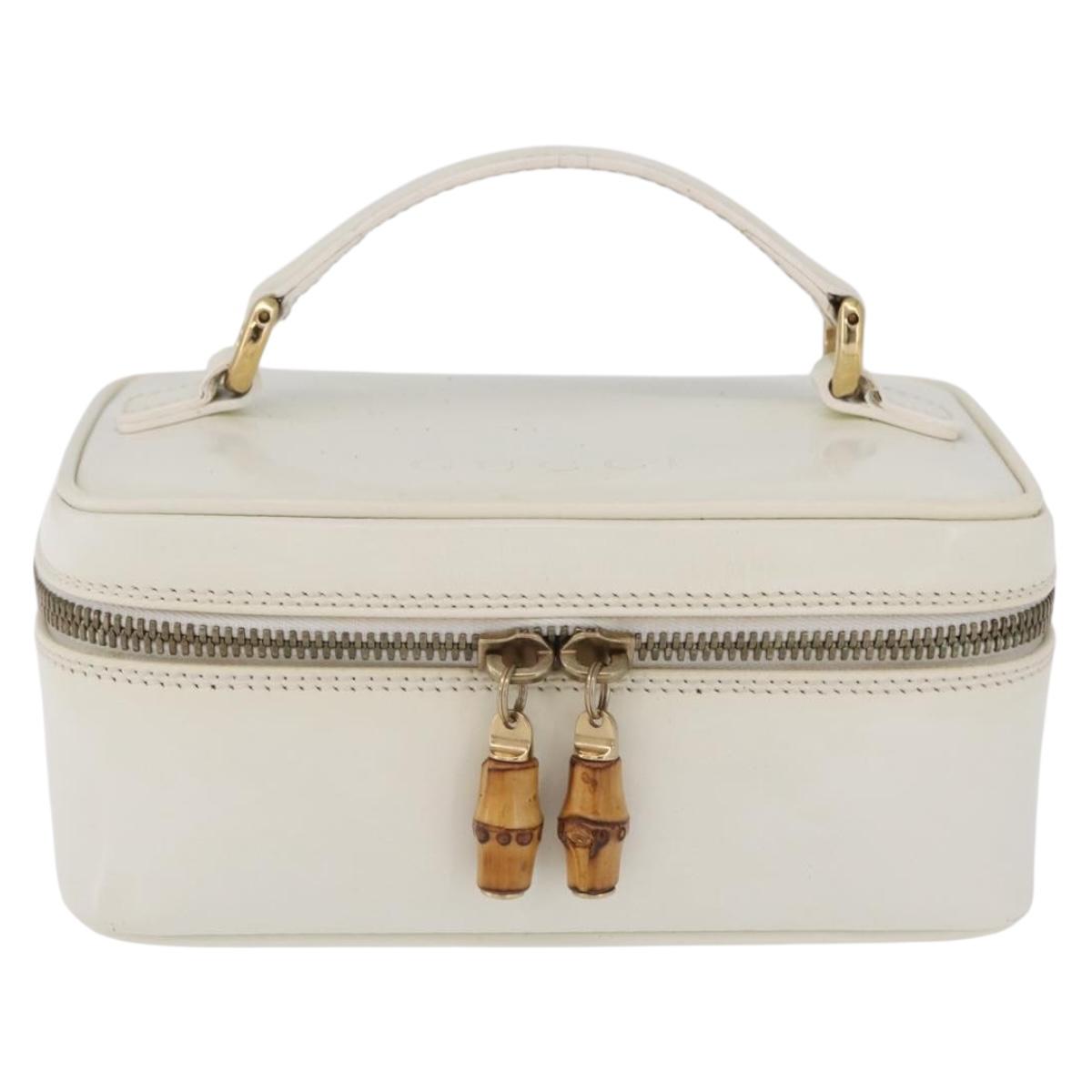 GUCCI Bamboo Vanity Hand Bag Patent Leather White Gold 032 1956 0151 Auth kk729