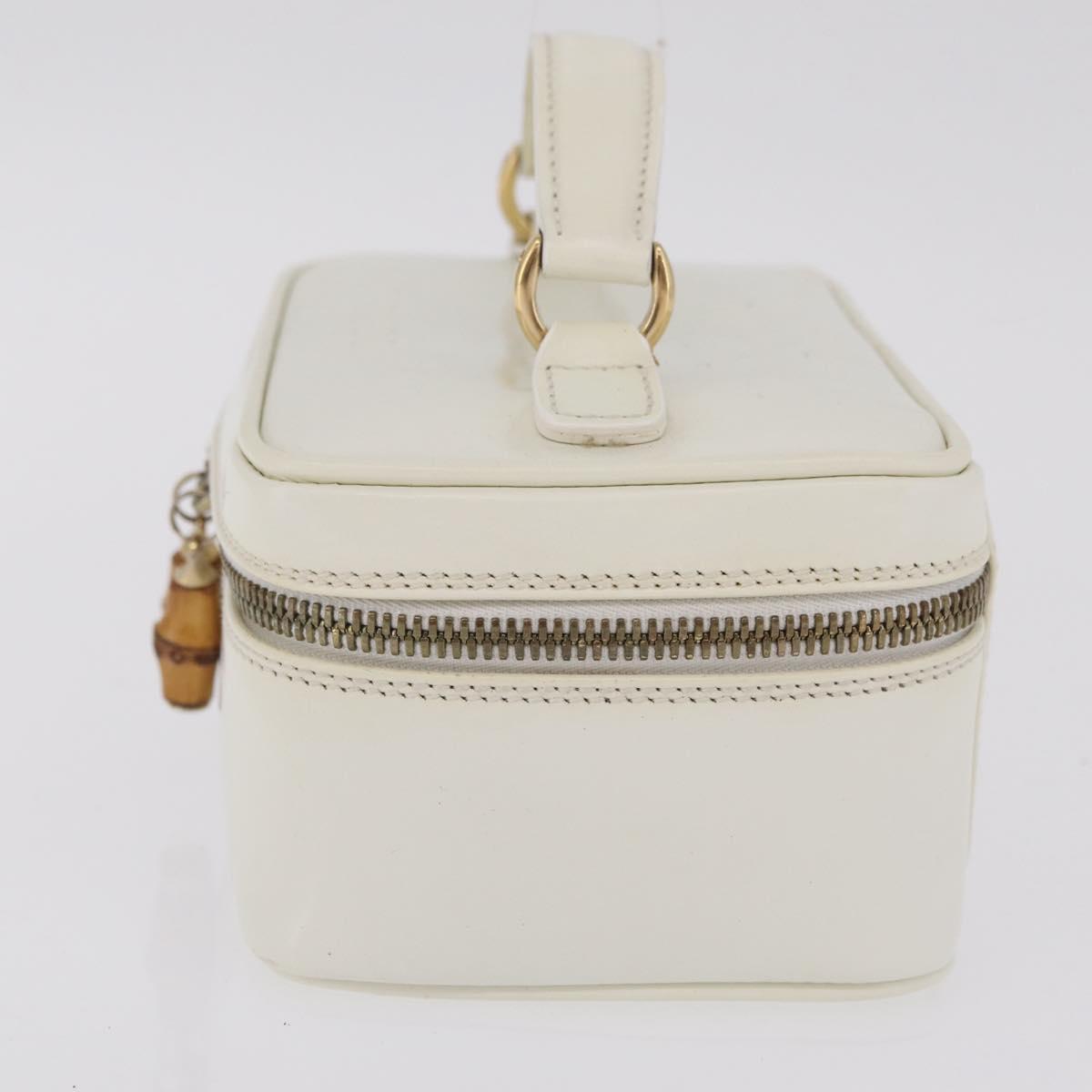 GUCCI Bamboo Vanity Hand Bag Patent Leather White Gold 032 1956 0151 Auth kk729