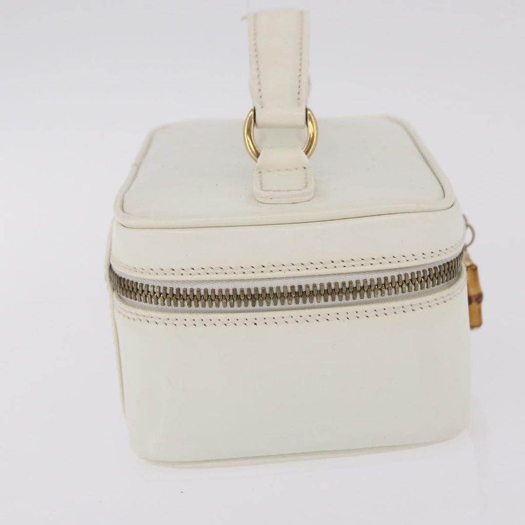 GUCCI Bamboo Vanity Hand Bag Patent Leather White Gold 032 1956 0151 Auth kk729