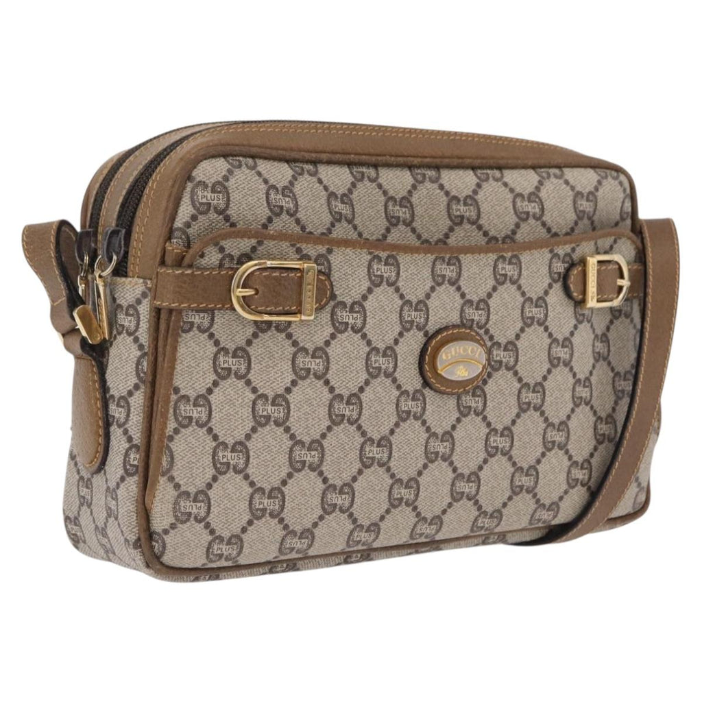 GUCCI GG Plus Supreme Shoulder Bag PVC Beige Gold Auth kk731