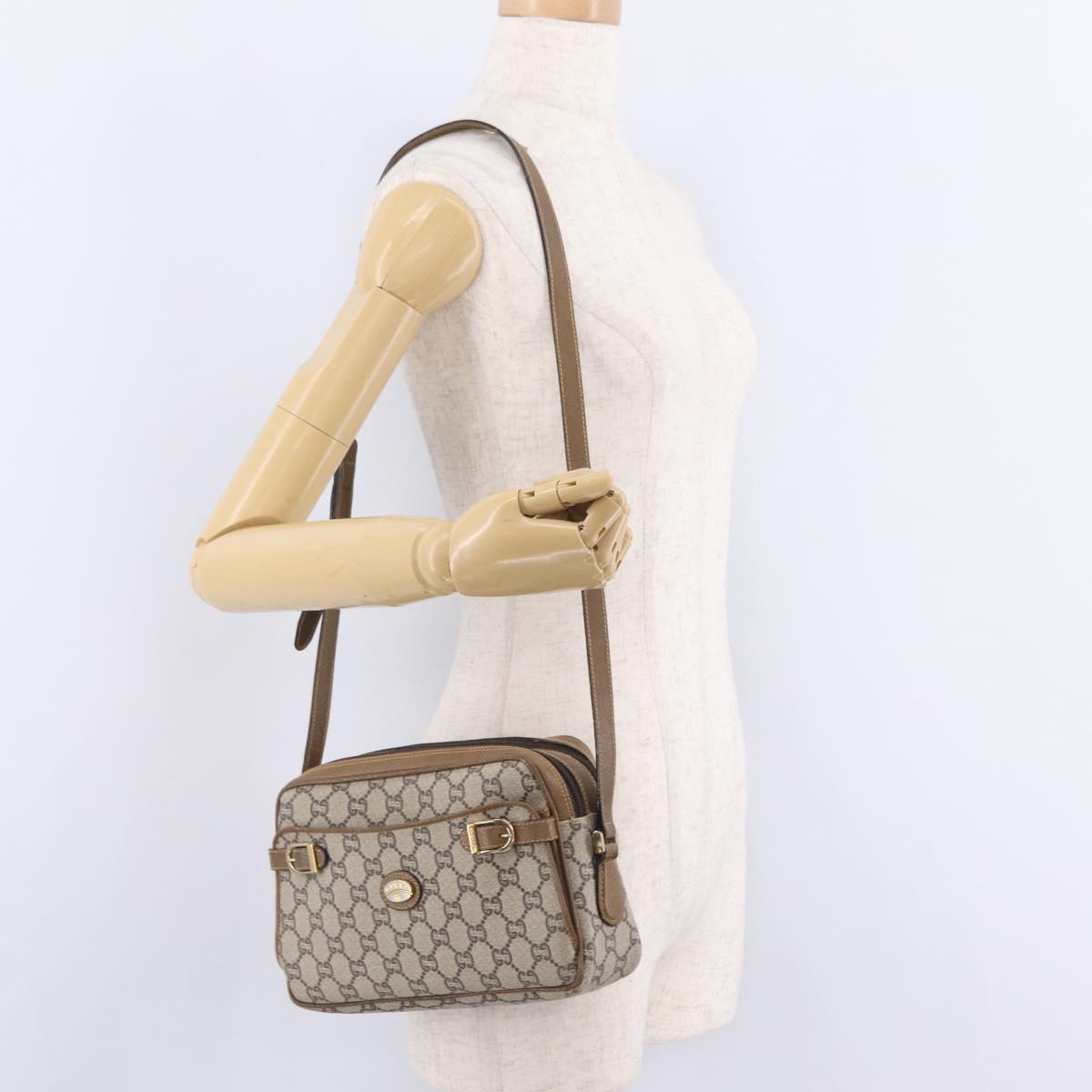 GUCCI GG Plus Supreme Shoulder Bag PVC Beige Gold Auth kk731