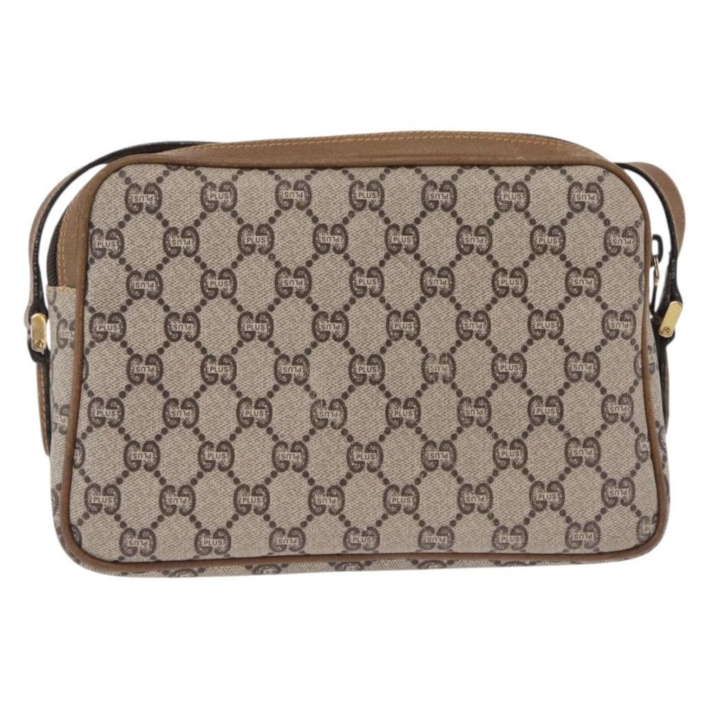 GUCCI GG Plus Supreme Shoulder Bag PVC Beige Gold Auth kk731