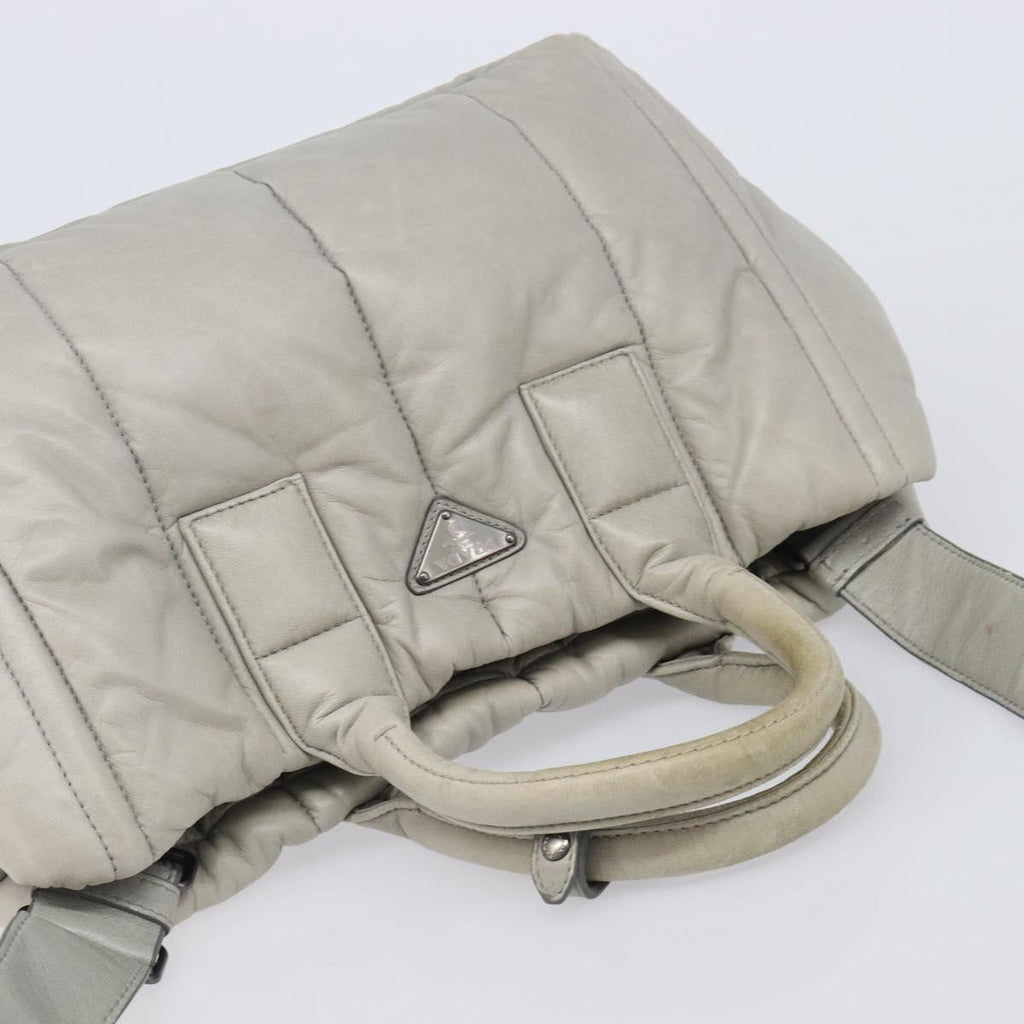 PRADA Nappa Bomber Hand Bag Leather 2way Gray Auth LN154