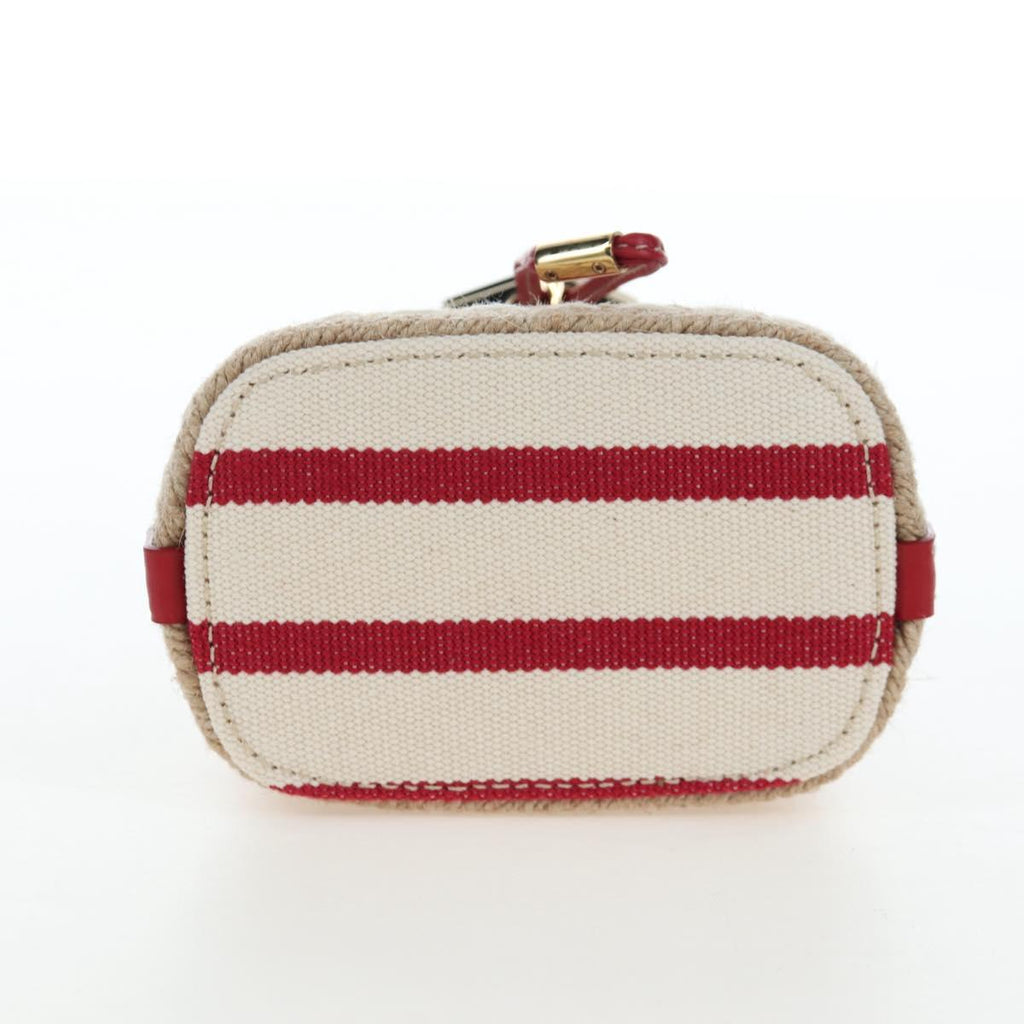 PRADA Chain Shoulder Pouch Canvas Red Gold Auth LN218M