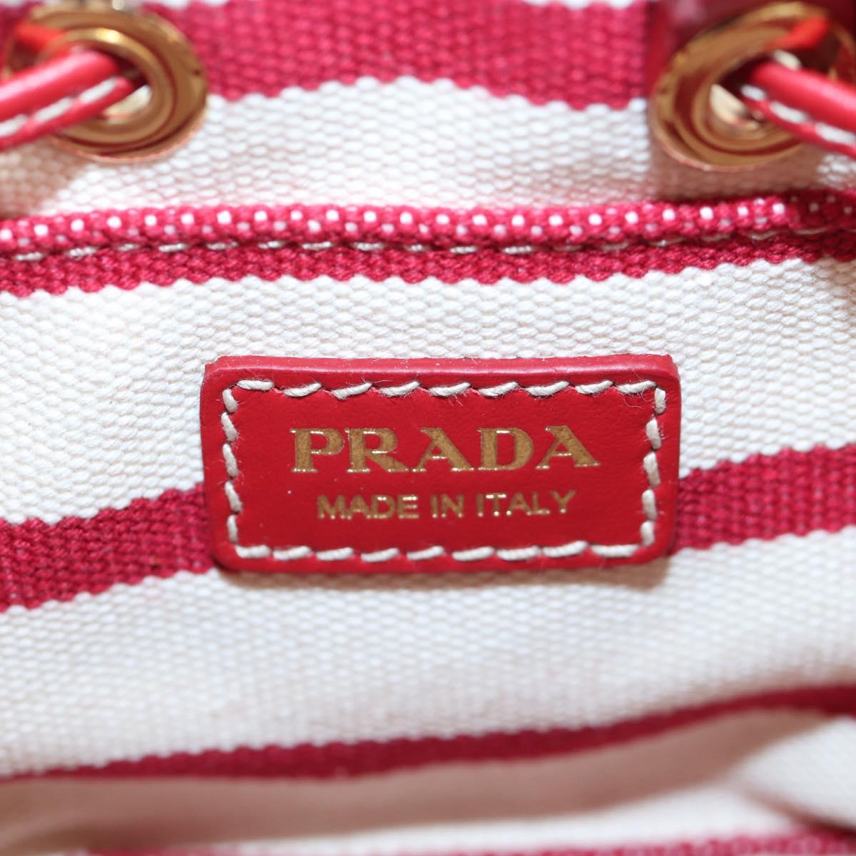 PRADA Chain Shoulder Pouch Canvas Red Gold Auth LN218M