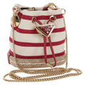 PRADA Chain Shoulder Pouch Canvas Red Gold Auth LN218M