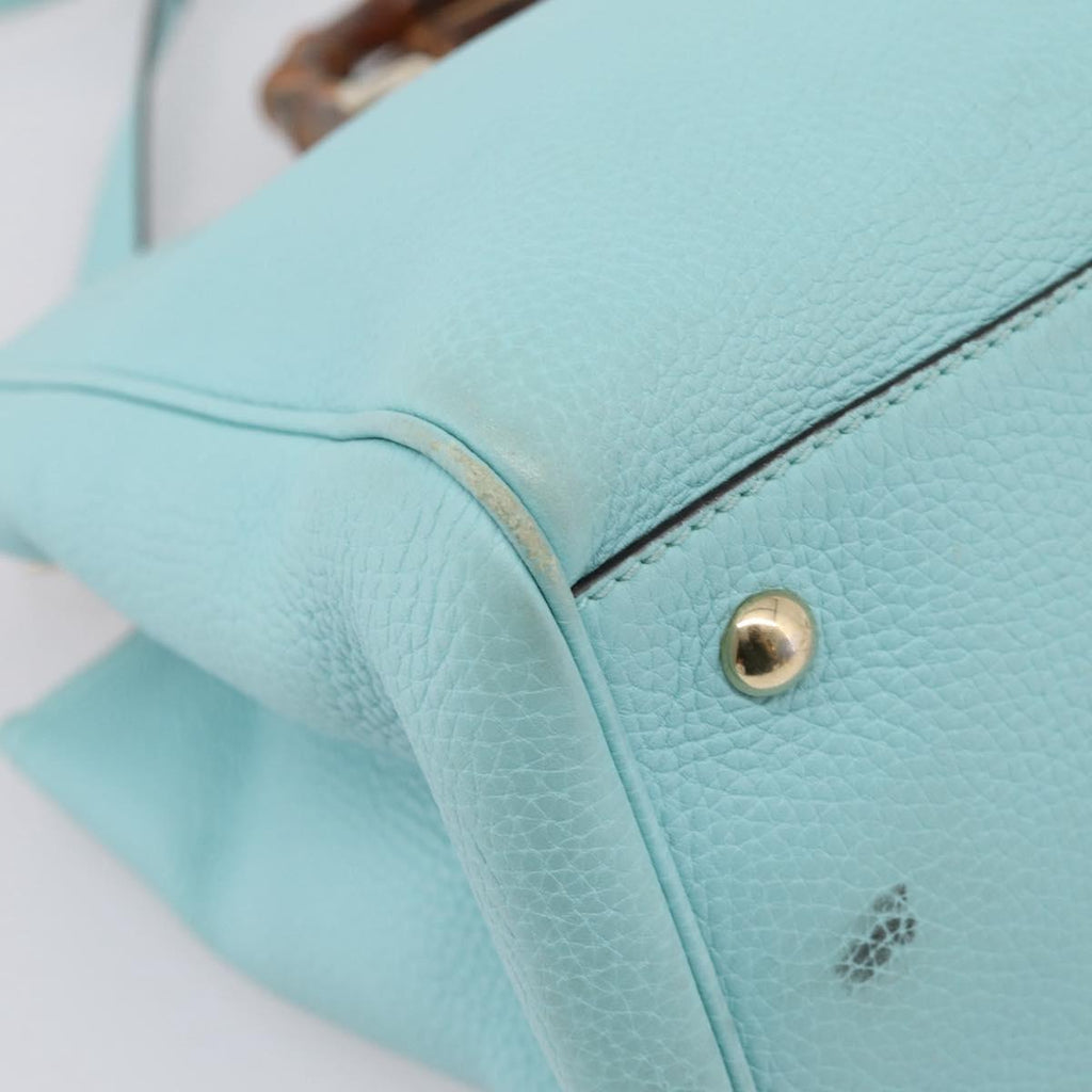 GUCCI Bamboo Hand Bag Leather 2way Light Blue Gold 323660 Auth LN229A