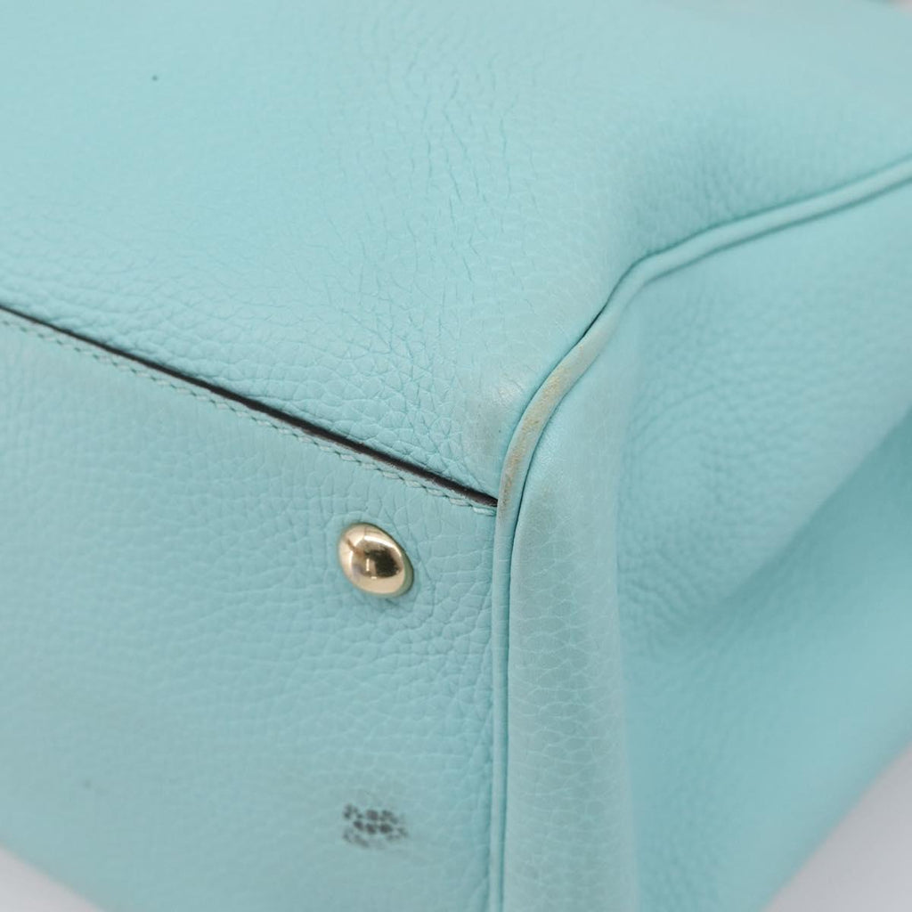 GUCCI Bamboo Hand Bag Leather 2way Light Blue Gold 323660 Auth LN229A