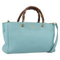 GUCCI Bamboo Hand Bag Leather 2way Light Blue Gold 323660 Auth LN229A