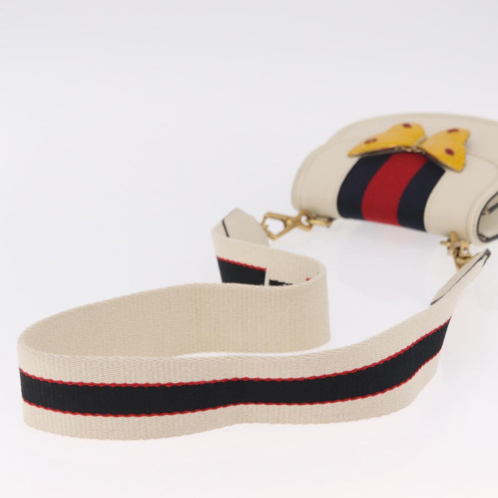 GUCCI Sherry Line Shoulder Bag Leather Ivory Gold Auth LN236V